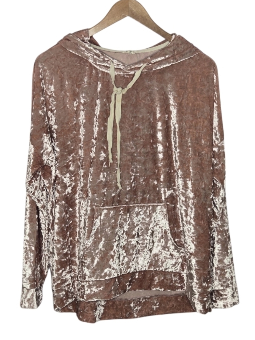 POL Pink Crushed Velvet Hooded Pullover Sweatshirt